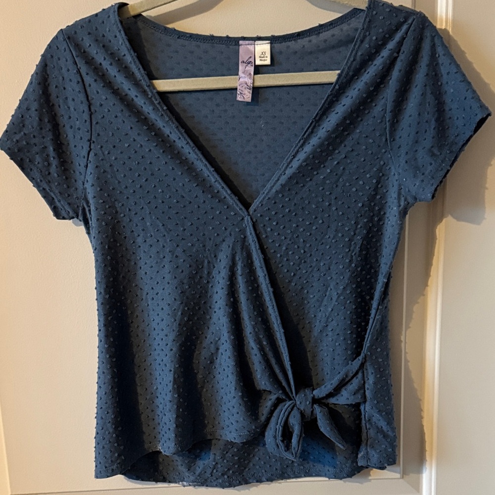 Alya Textured Blue Wrap Top